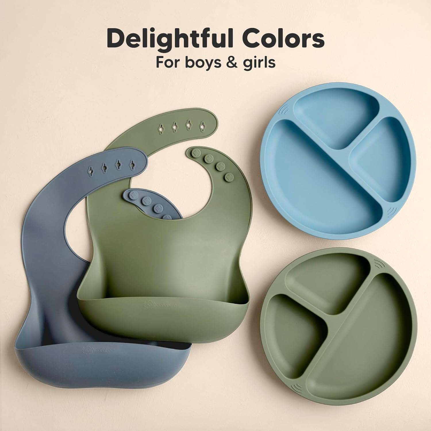 2-Pack Sturdy Food-Grade Silicone Baby Bibs with Large Food Catcher Waterproof Feeding Essentials for Babies and Toddlers Slate Zevon