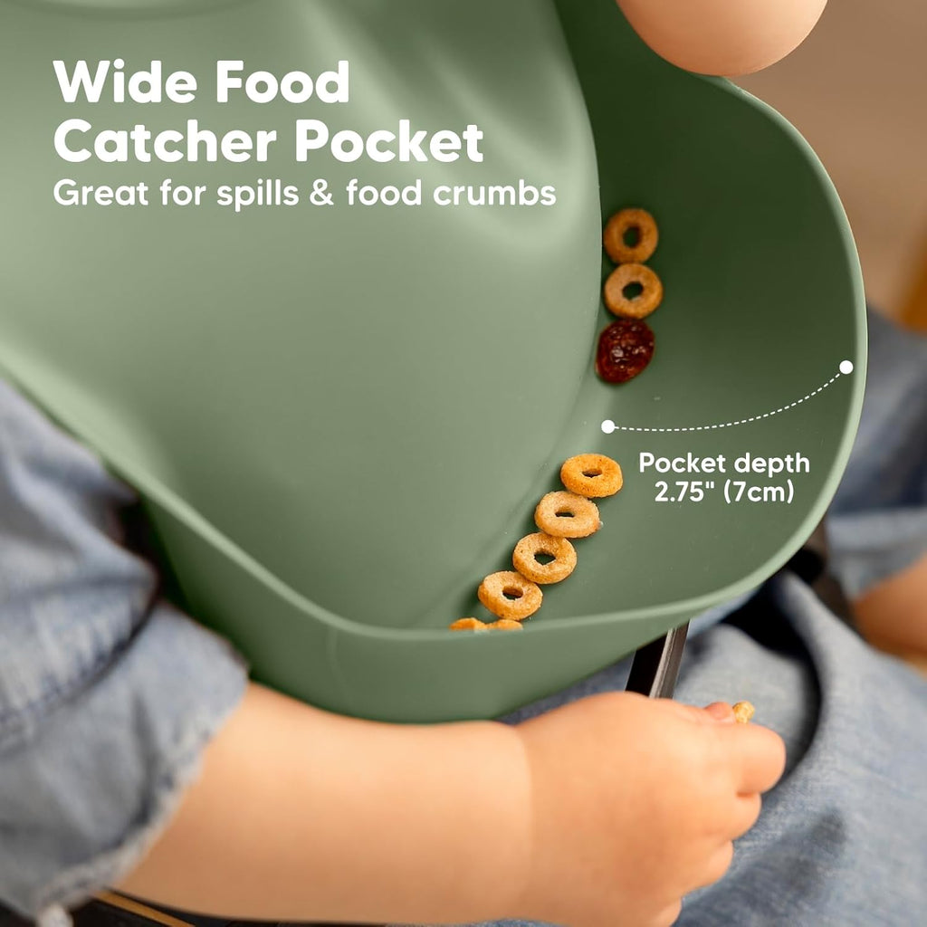 2-Pack Sturdy Food-Grade Silicone Baby Bibs with Large Food Catcher Waterproof Feeding Essentials for Babies and Toddlers Slate Zevon