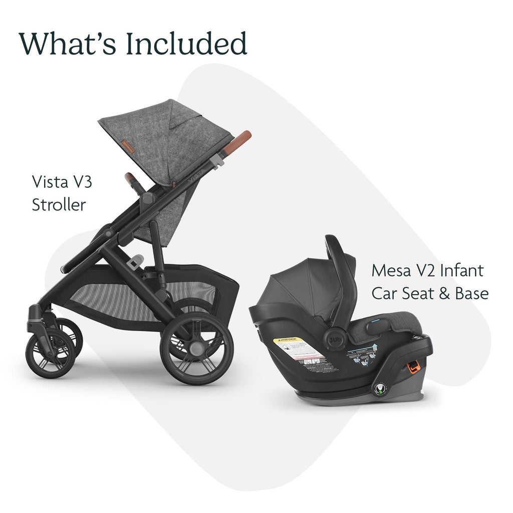 Vista V3 Stroller & Mesa V2 Infant Car Seat Travel System Combo Greyson Charcoal Mélange Zevon