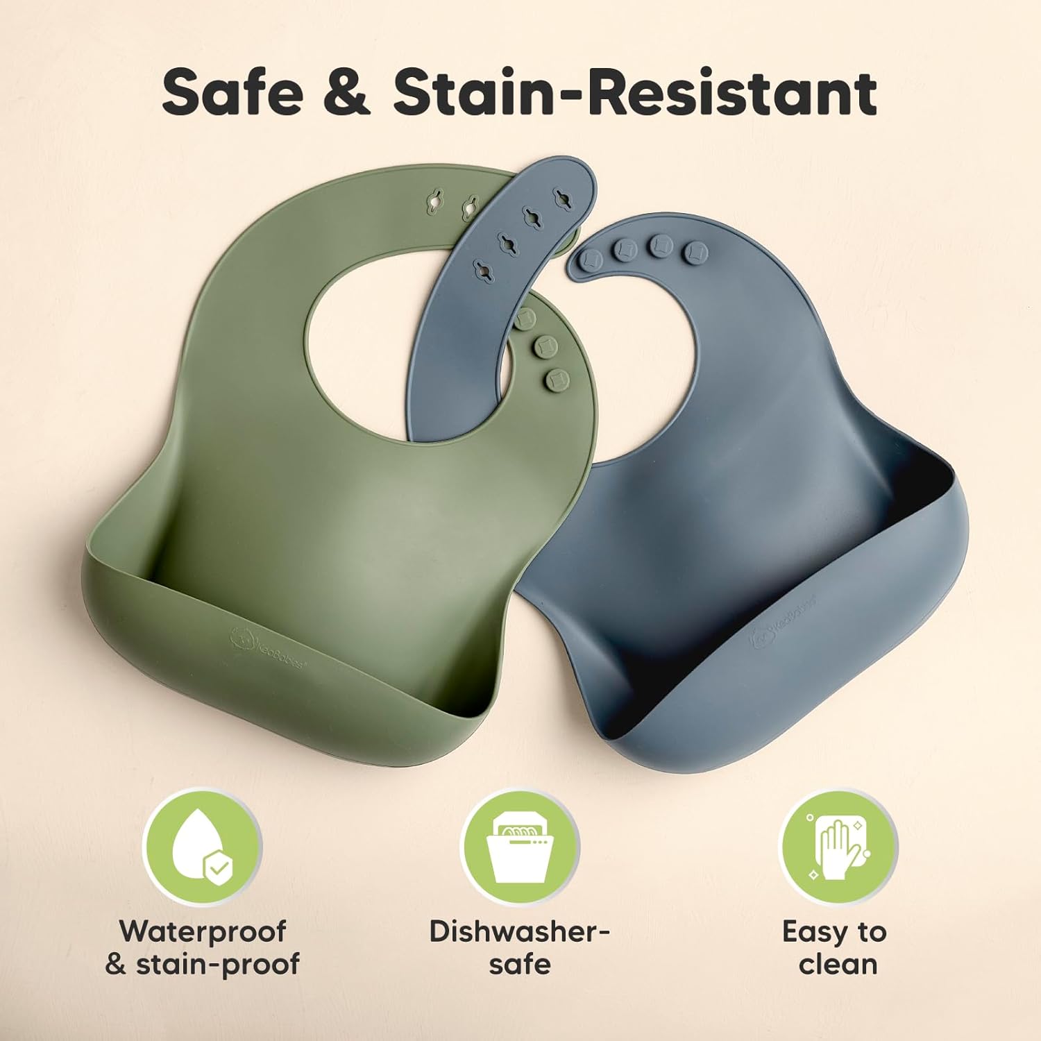 2-Pack Sturdy Food-Grade Silicone Baby Bibs with Large Food Catcher Waterproof Feeding Essentials for Babies and Toddlers Slate Zevon