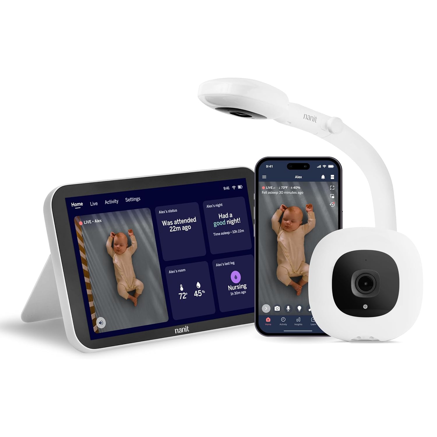 Nanit Smart Baby Monitor System with Floor Stand & 8" Display Screen Crystal-Clear Video Real-Time Notifications & Sleep Insights Zevon