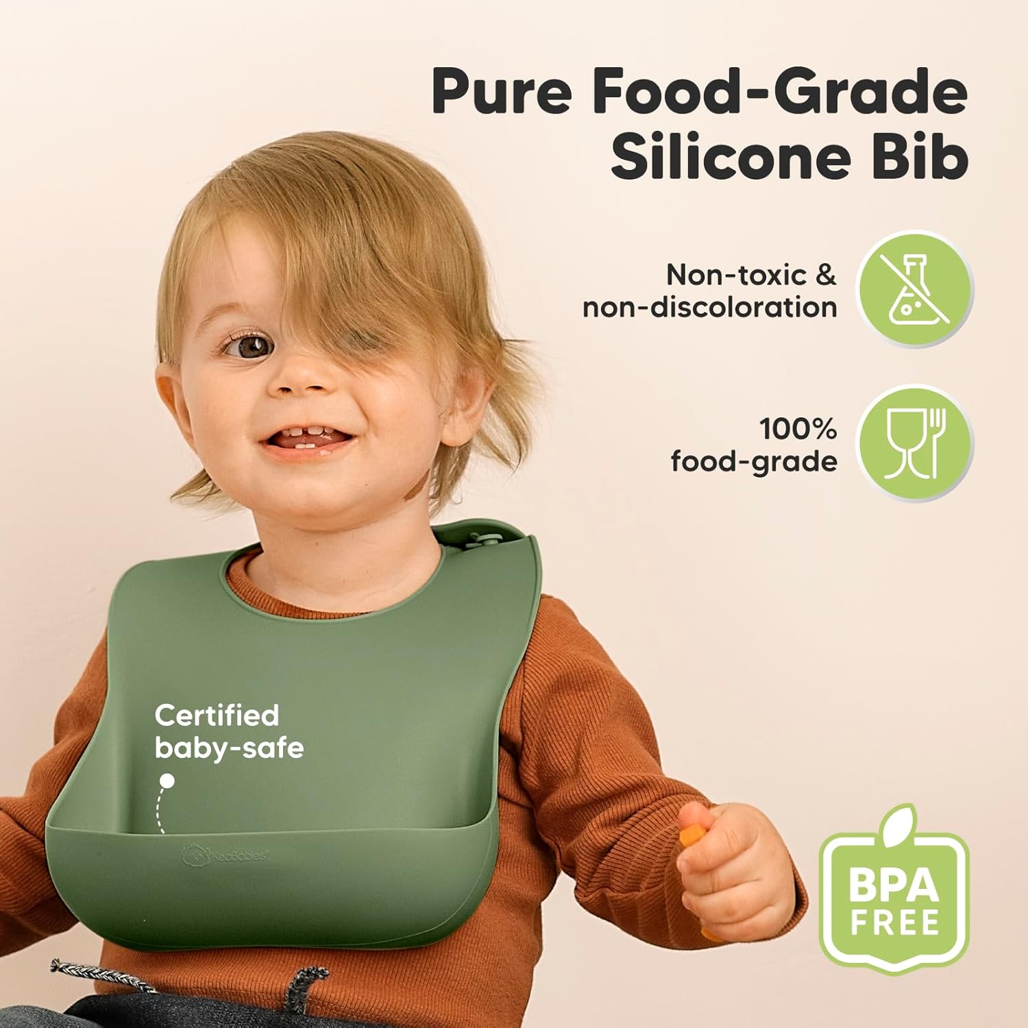 2-Pack Sturdy Food-Grade Silicone Baby Bibs with Large Food Catcher Waterproof Feeding Essentials for Babies and Toddlers Slate Zevon