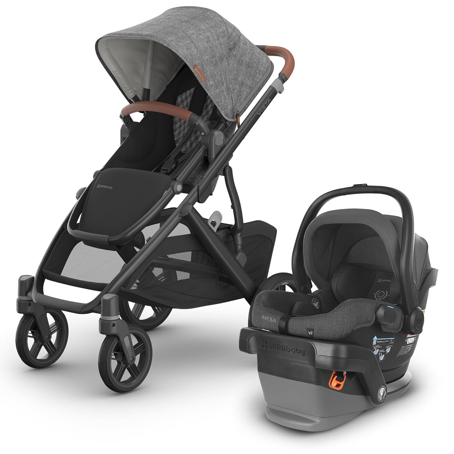 Vista V3 Stroller & Mesa V2 Infant Car Seat Travel System Combo Greyson Charcoal Mélange Zevon