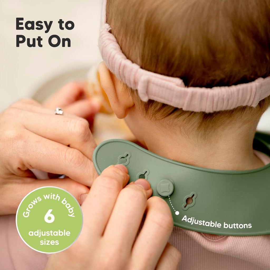 2-Pack Sturdy Food-Grade Silicone Baby Bibs with Large Food Catcher Waterproof Feeding Essentials for Babies and Toddlers Slate Zevon