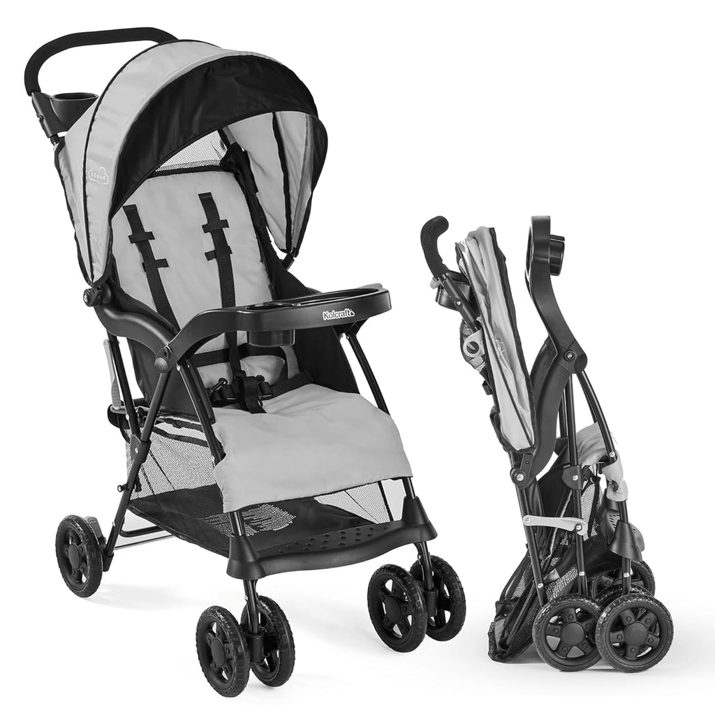 Kolcraft Cloud Plus Lightweight Umbrella Stroller for Toddlers with Reclining Seat Storage Basket & Compact Fold Slate Gray Zevon