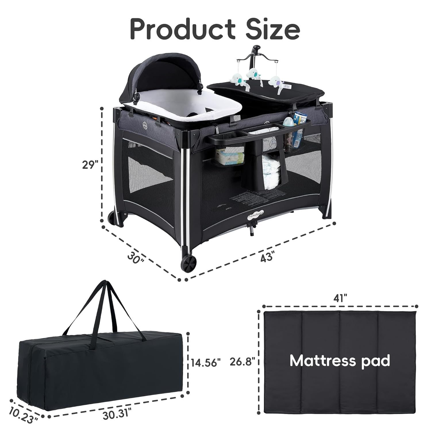 4-in-1 Baby Playard with Bassinet Changing Table Portable Crib Breathable Mesh and Toy Mobile Zevon