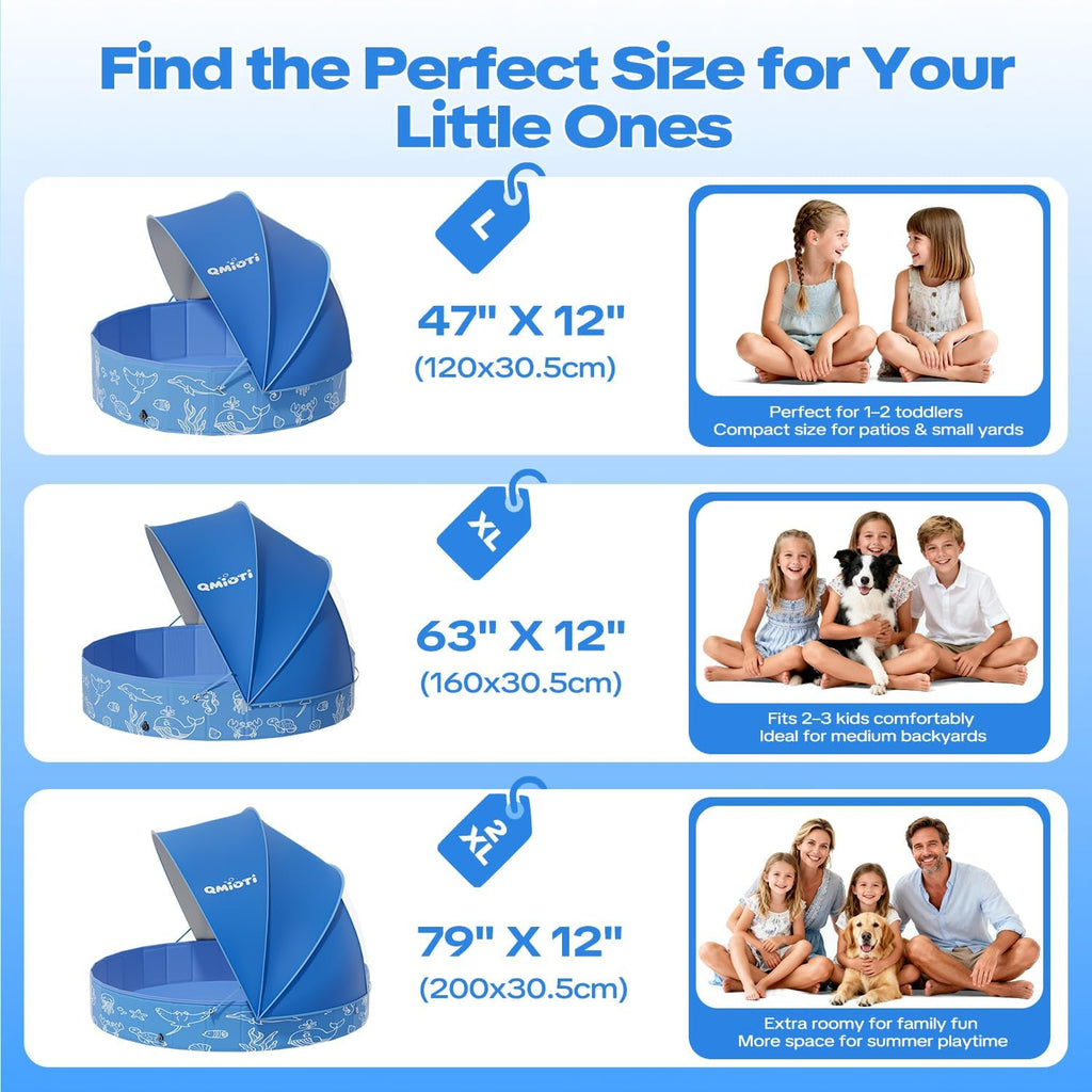Foldable Kiddie Pool with Detachable UPF 50+ Canopy 47" Portable Non-Slip Kids and Dog Swimming Pool for Backyard Outdoor Play Zevon