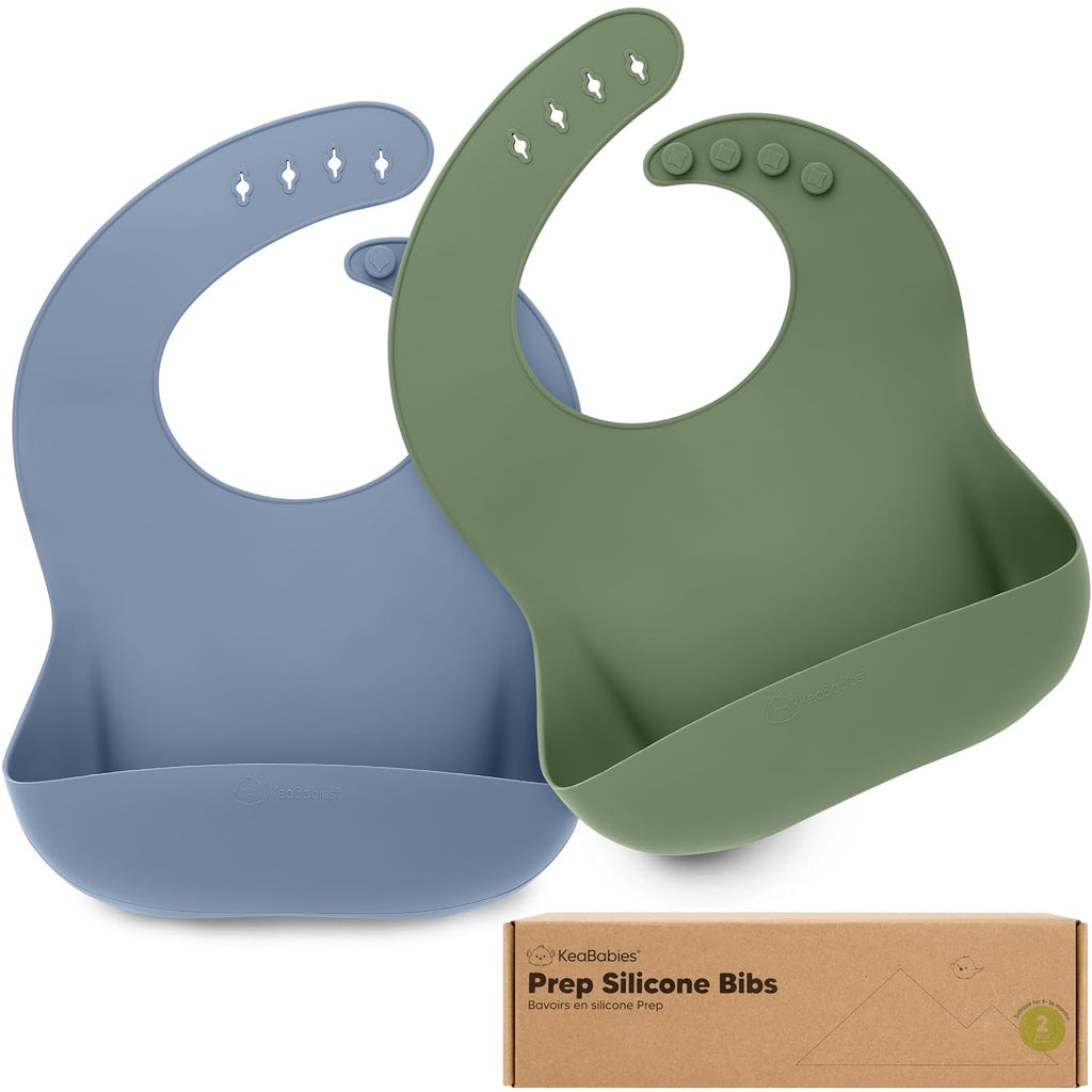 2-Pack Sturdy Food-Grade Silicone Baby Bibs with Large Food Catcher Waterproof Feeding Essentials for Babies and Toddlers Slate Zevon