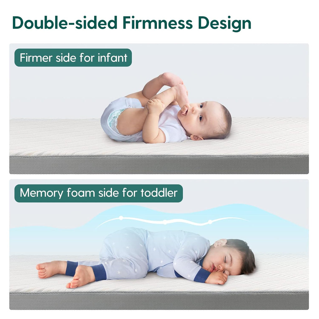 Biobased Dual-Sided Crib and Toddler Mattress CertiPUR-US with Removable Waterproof Machine-Washable Cover 52"x27.5"x5" Zevon