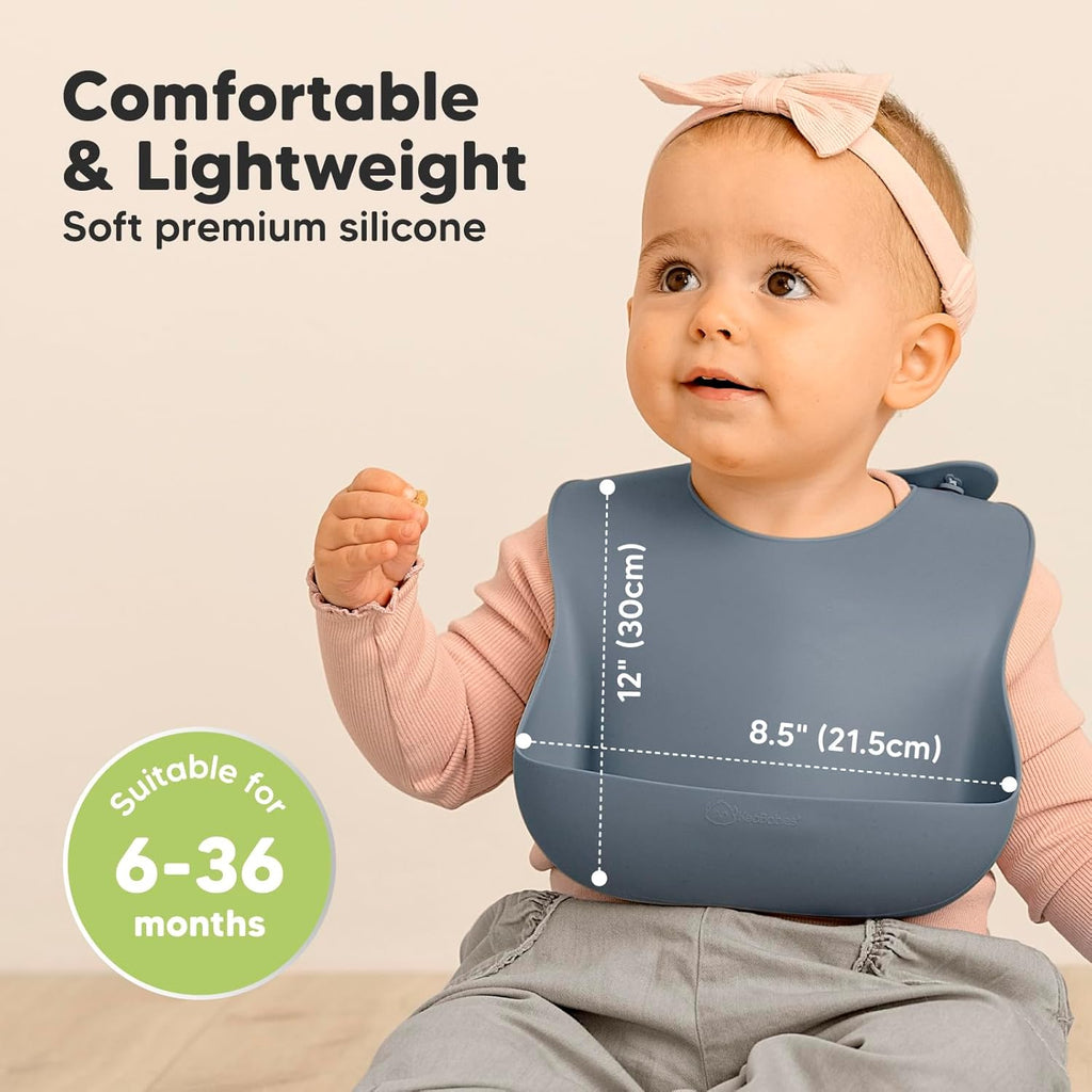 2-Pack Sturdy Food-Grade Silicone Baby Bibs with Large Food Catcher Waterproof Feeding Essentials for Babies and Toddlers Slate Zevon