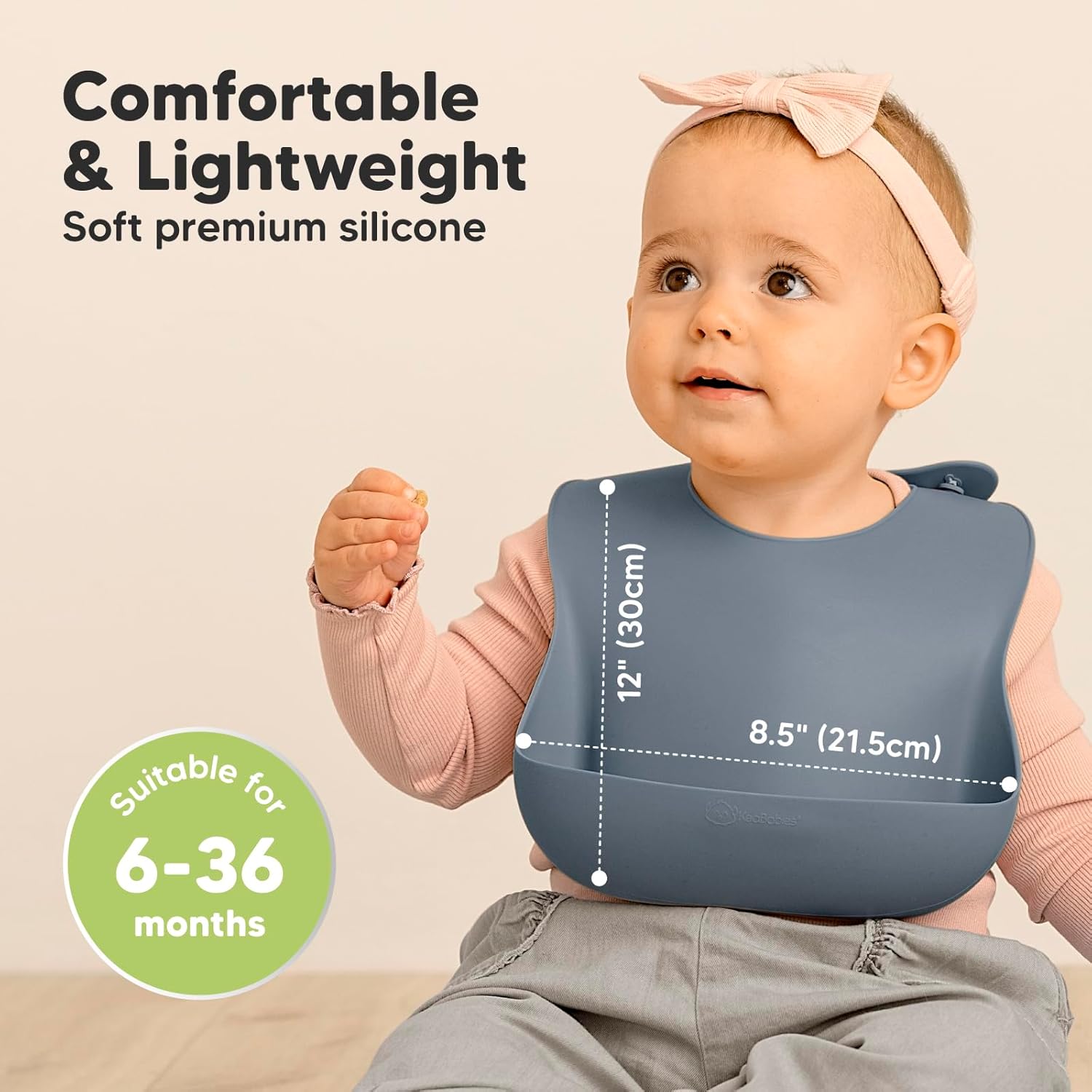 2-Pack Sturdy Food-Grade Silicone Baby Bibs with Large Food Catcher Waterproof Feeding Essentials for Babies and Toddlers Slate Zevon