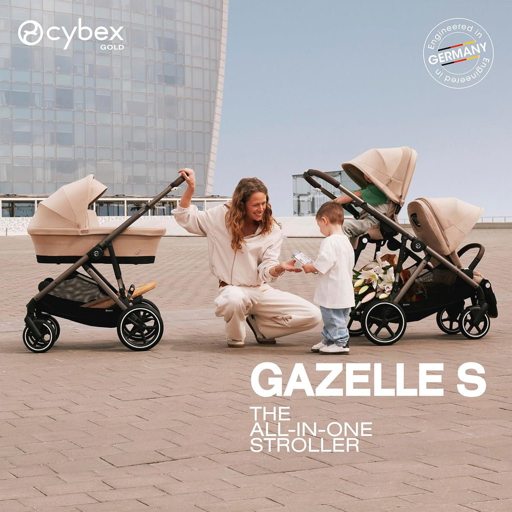 Cybex Gazelle S All-in-One Toddler and Baby Stroller with Over 20 Modular Configurations Near-Flat Recline Moon Black Silver Frame Zevon