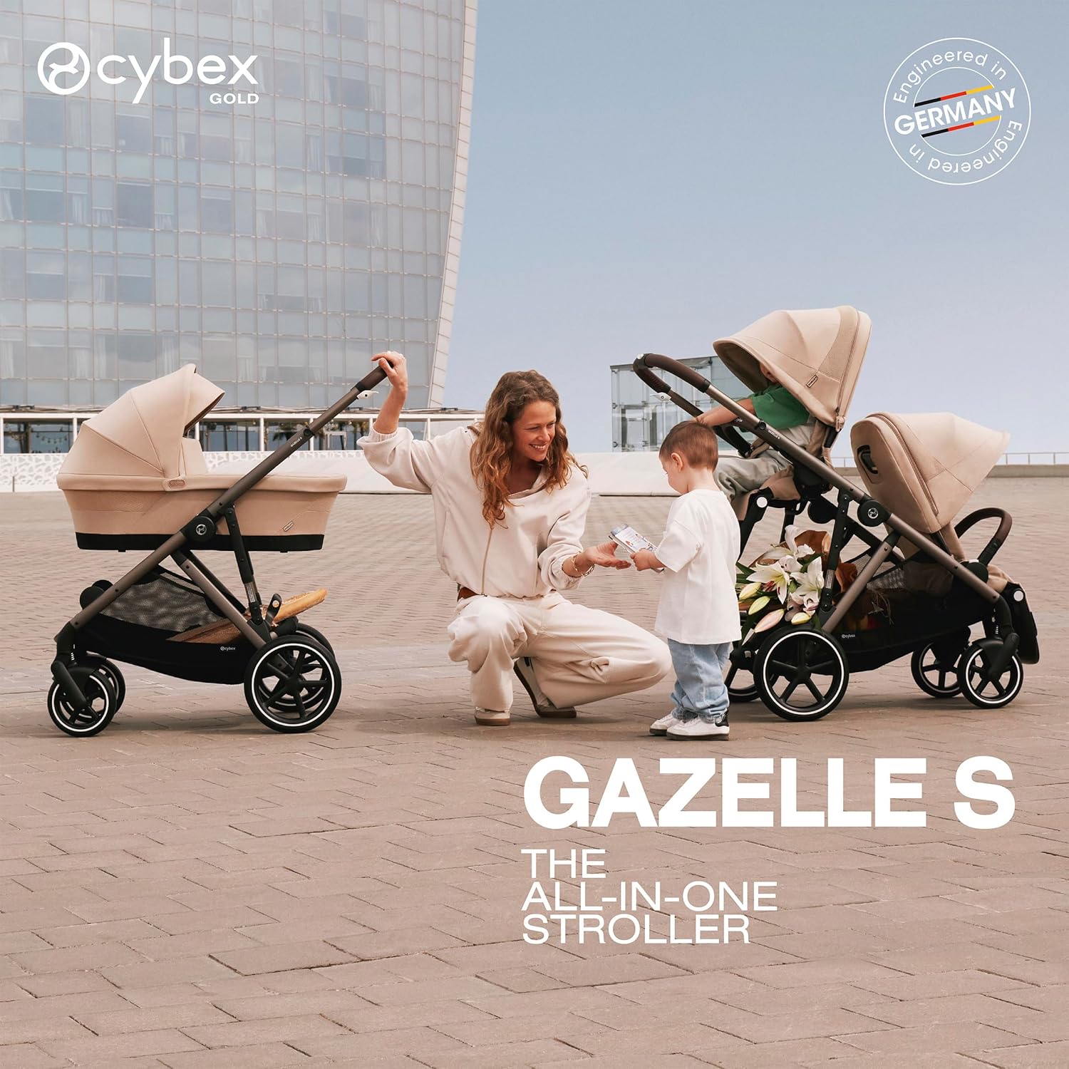 Cybex Gazelle S All-in-One Toddler and Baby Stroller with Over 20 Modular Configurations Near-Flat Recline Moon Black Silver Frame Zevon