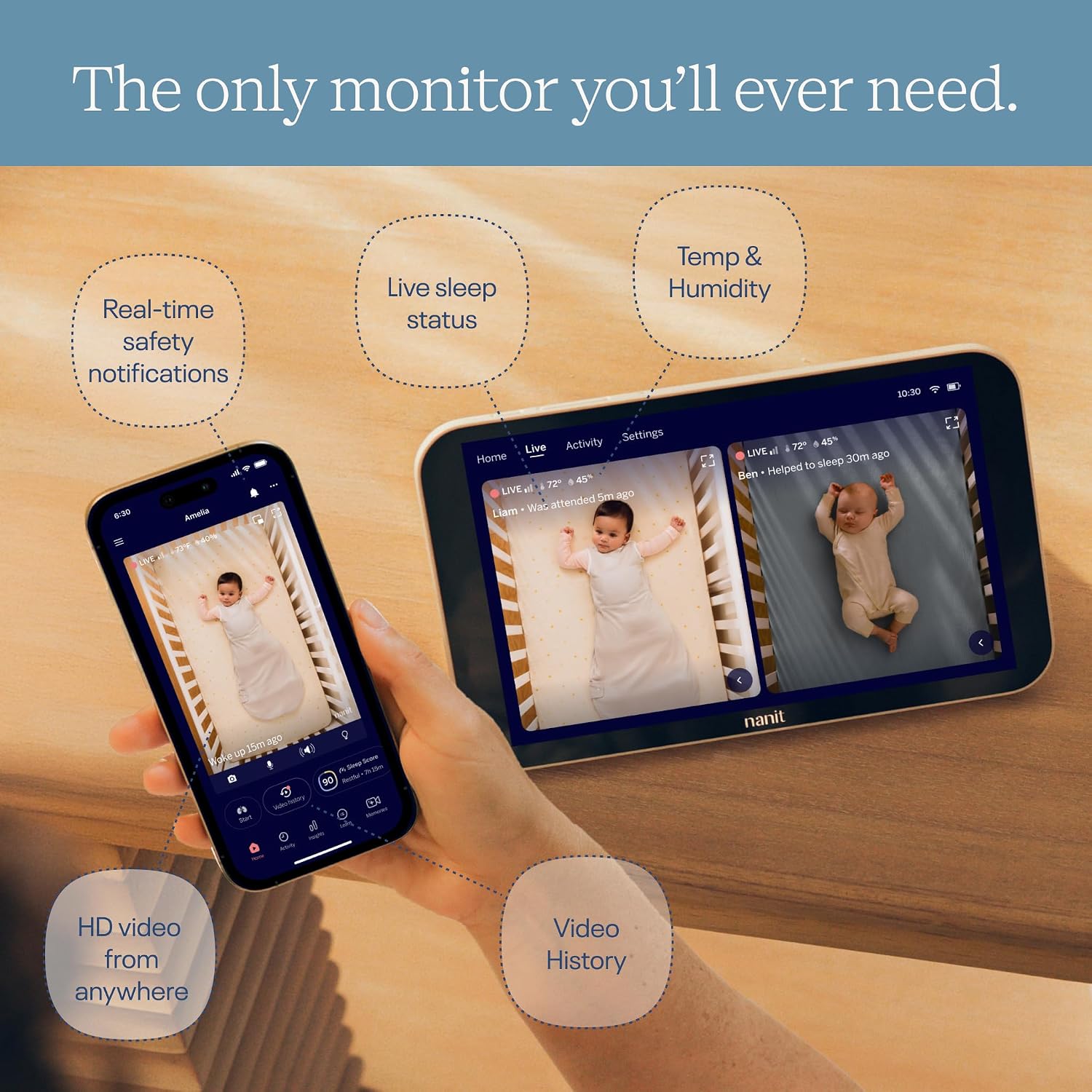 Nanit Smart Baby Monitor System with Floor Stand & 8" Display Screen Crystal-Clear Video Real-Time Notifications & Sleep Insights Zevon