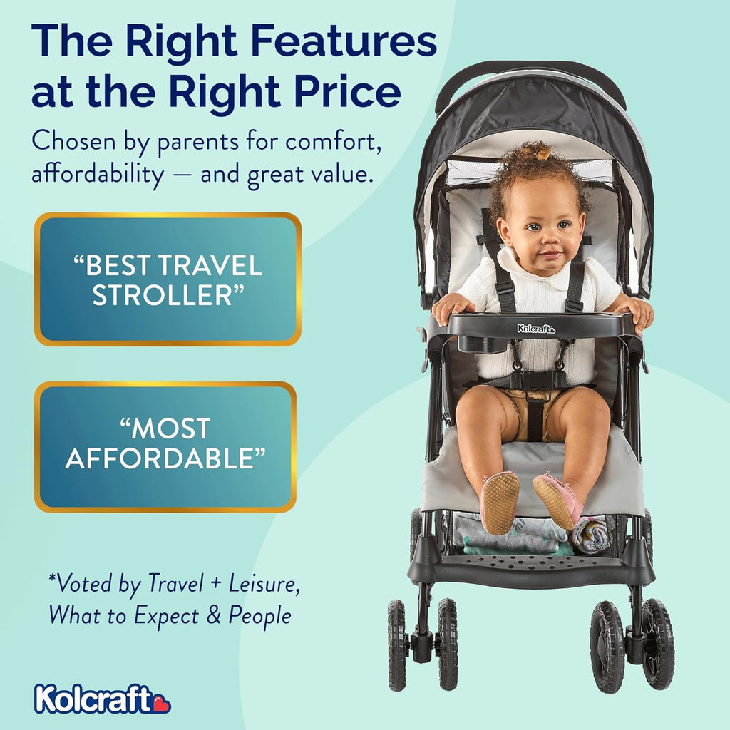 Kolcraft Cloud Plus Lightweight Umbrella Stroller for Toddlers with Reclining Seat Storage Basket & Compact Fold Slate Gray Zevon