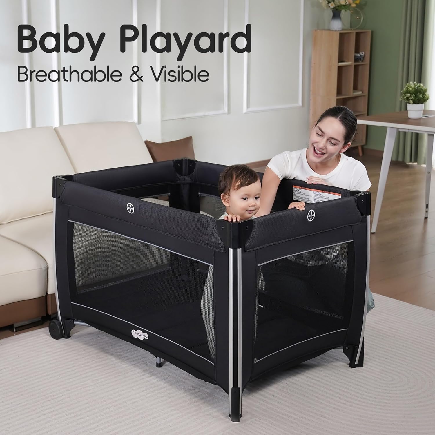 4-in-1 Baby Playard with Bassinet Changing Table Portable Crib Breathable Mesh and Toy Mobile Zevon