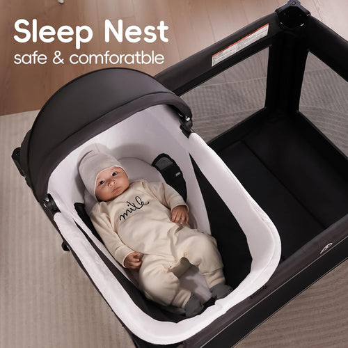 4-in-1 Baby Playard with Bassinet Changing Table Portable Crib Breathable Mesh and Toy Mobile Zevon