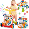 AuntyFey 3-in-1 Baby Push Walker Sit-to-Stand Learning Walking Toy for Girls and Boys 12 Months &amp; 1 Year Old Red Zevon