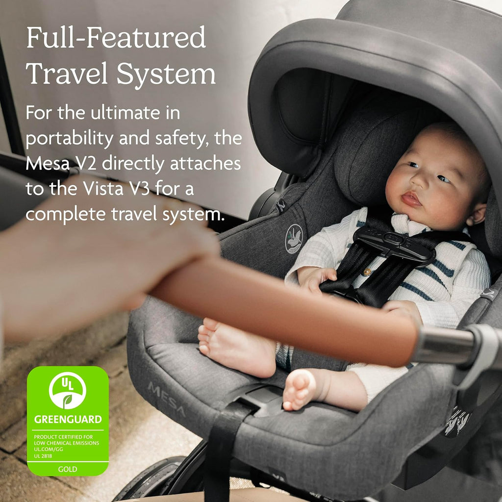 Vista V3 Stroller & Mesa V2 Infant Car Seat Travel System Combo Greyson Charcoal Mélange Zevon