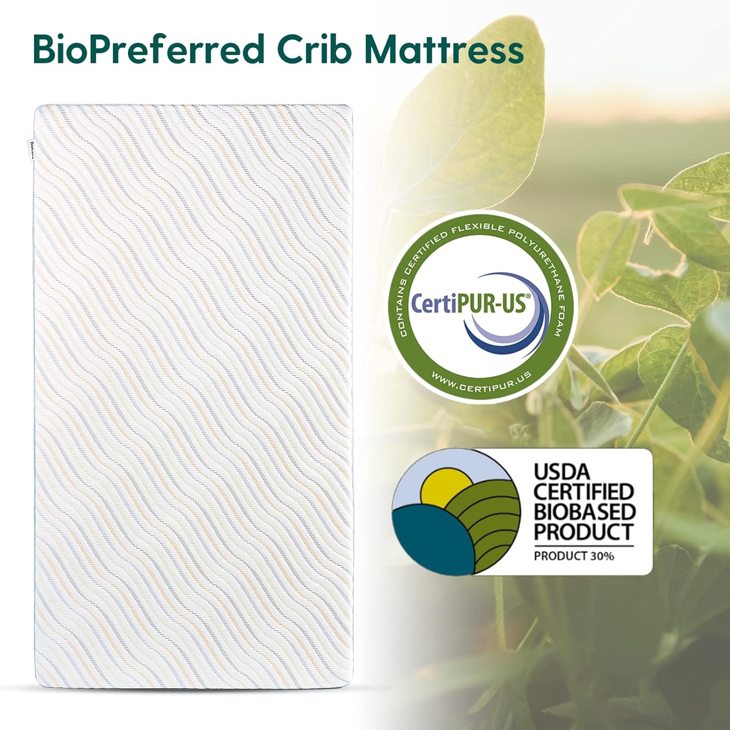 Biobased Dual-Sided Crib and Toddler Mattress CertiPUR-US with Removable Waterproof Machine-Washable Cover 52"x27.5"x5" Zevon