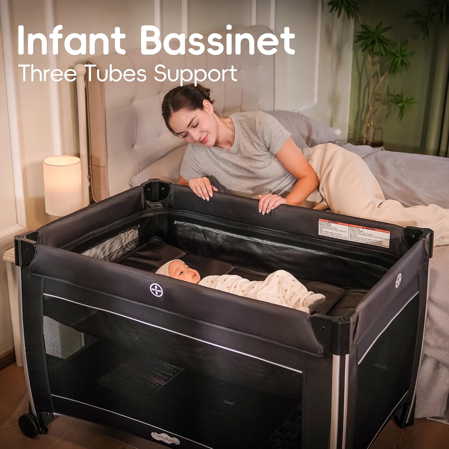 4-in-1 Baby Playard with Bassinet Changing Table Portable Crib Breathable Mesh and Toy Mobile Zevon